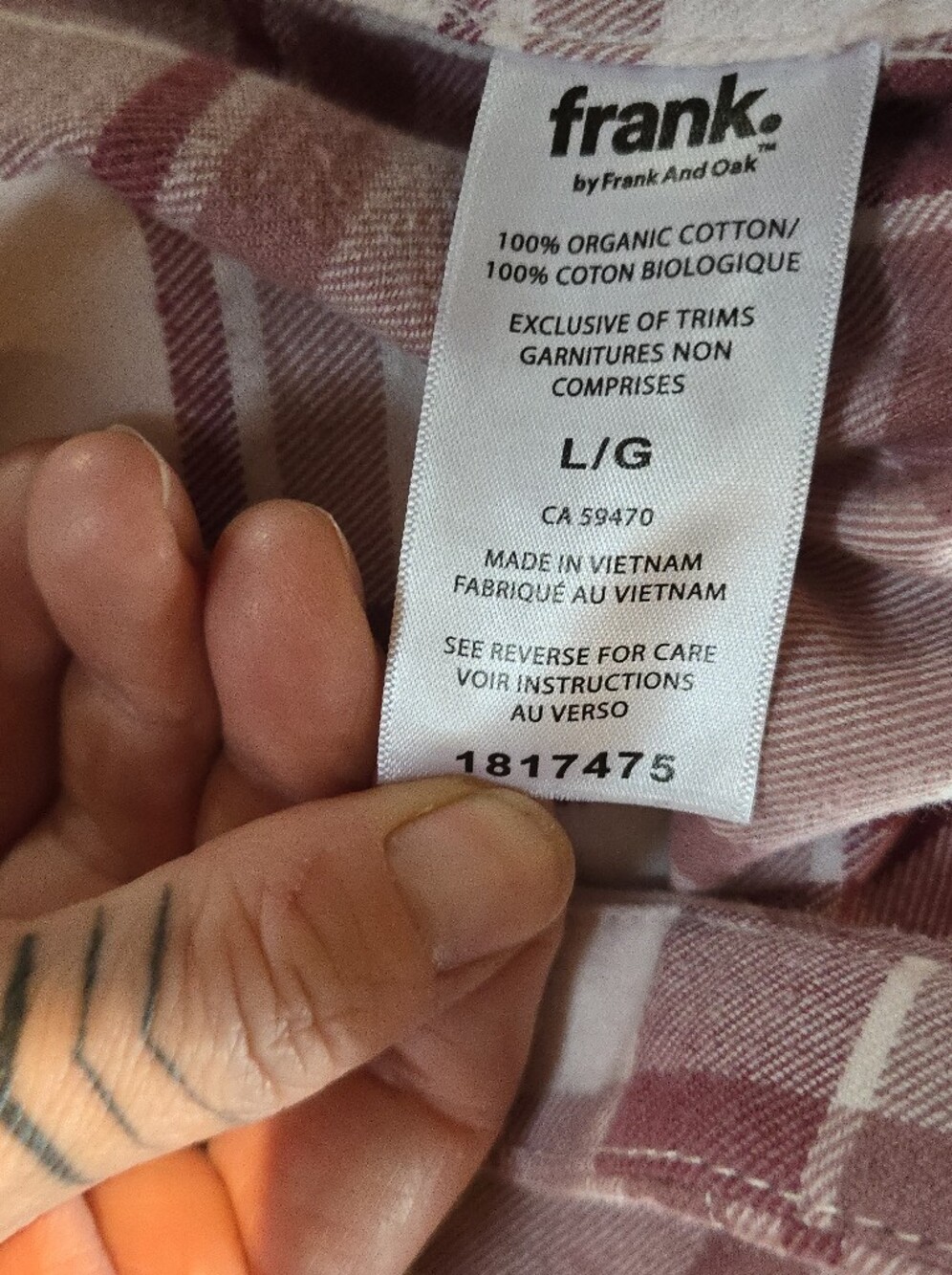 Frank & Oak | Organic Cotton Plaid Button-Up Shirt, Size L - Picture 5 of 6